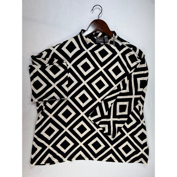 Travelers by Chico's Mock Neck Geometric Print Top Size 3 Black Beige - Picture 1 of 7